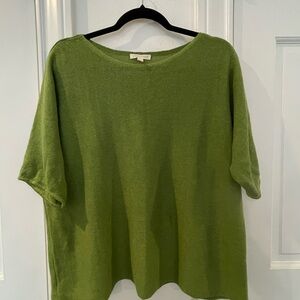 Eileen Fisher Womens M Green Organic Linen Short Sleeves Boat Neck Knit